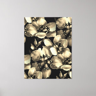 Zwart-wit Moderne Retro Bloemenkunst Canvas Afdruk