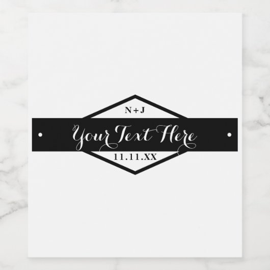 Zwart & Wit Moderne Rustieke Bruiloft Wijn Labels Etiket (Enkel label)