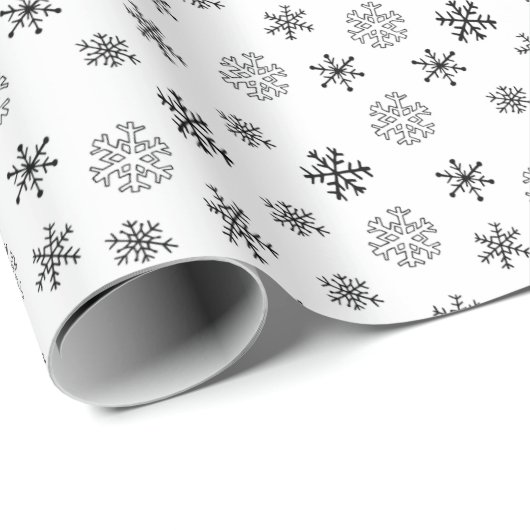 Zwart-wit Moderne Sneeuwvlokken Kerstmis Cadeaupapier (Rol Hoek)