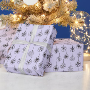 Zwart-Wit Moderne Sneeuwvlokken Paarse Kerst Cadeaupapier