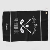 Zwart & Wit Moderne Sport Monogrammed Golfer Golfhanddoek (Horizontaal)