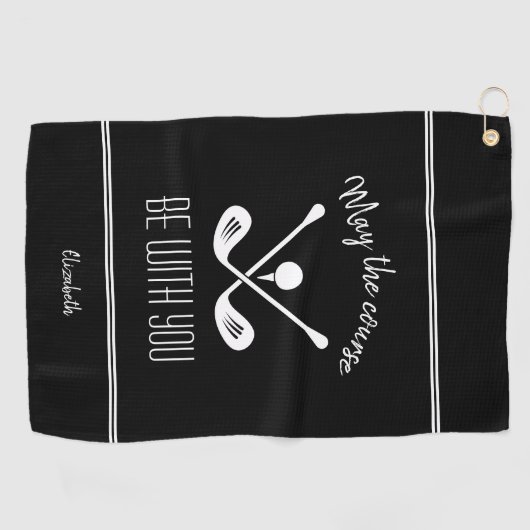 Zwart & Wit Moderne Sport Monogrammed Golfer Golfhanddoek (Horizontaal)