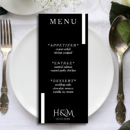Zwart & Wit Moderne Streep Bruiloft Receptie Menu