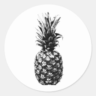  Zwart Wit Moderne Tropische Ananas Ronde Sticker