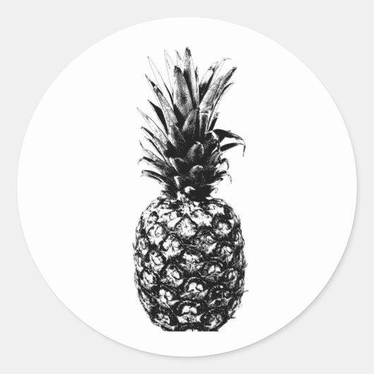  Zwart Wit Moderne Tropische Ananas Ronde Sticker (Voorkant)