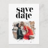 Zwart-wit Moderne trouwfoto Opslaan van de datum Aankondigingskaart (Voorkant)