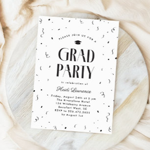 Zwart + Wit Moderne Typografie Afstudeerfeest Kaart