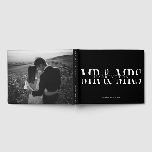 Zwart Wit Moderne Typografie Mr. & Mrs Wedding Gastenboek (Volledig)