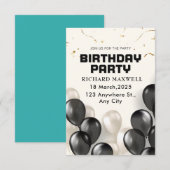 Zwart-wit Moderne Uitnodiging voor verjaardagsfees (Voorkant / Achterkant)