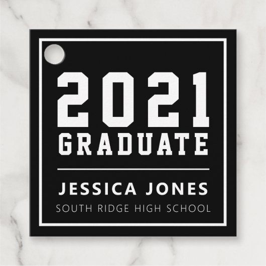 Zwart & Wit Moderne Varsity | Klasse van 2021 Favo Bedankjes Labels (Voorkant)