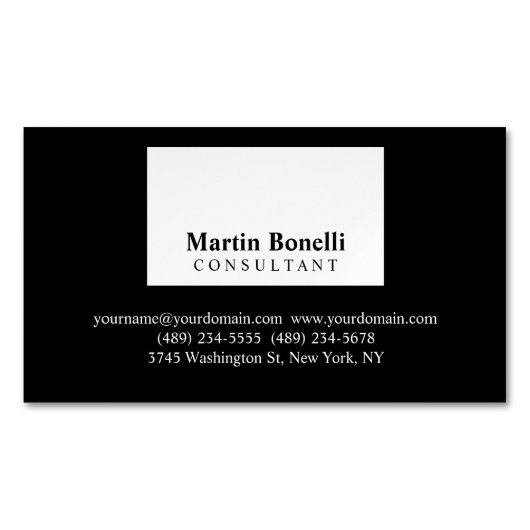 Zwart Wit Modernist Professioneel Visitekaartje Magnetisch Visitekaartje (Voorkant)