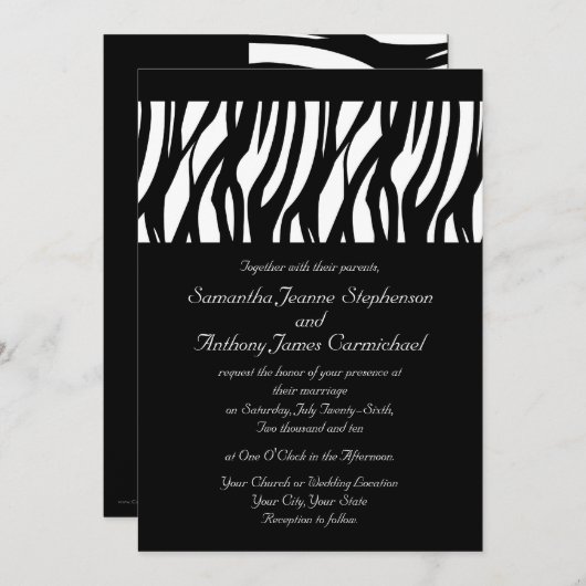 Zwart/wit modernist streep bruiloft uitnodigingen (Voorkant / Achterkant)