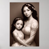 Zwart Wit Moeder en dochter portret | AI Art Poster (Voorkant)