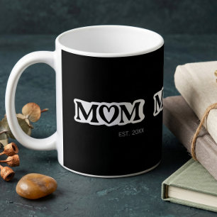 Zwart-Wit Moeder Opgericht Elegante Cute Hart Koffiemok