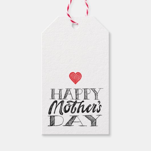 Zwart-wit Moederdag Lettering & Hart Cadeaulabel (Voorkant)