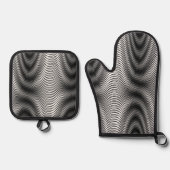 Zwart-wit moiré strepen - Trippy Abstract Ovenwant & Pannenlap Set (Voorkant)