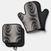 Zwart-wit moiré strepen - Trippy Abstract Ovenwant & Pannenlap Set (Voorkant / Achterkant)