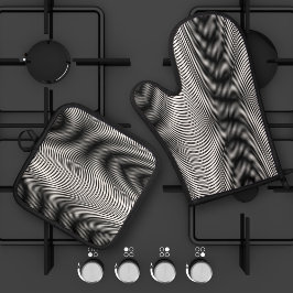 Zwart-wit moiré strepen - Trippy Abstract Ovenwant & Pannenlap Set