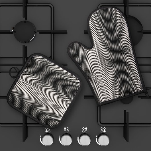 Zwart-wit moiré strepen - Trippy Abstract Ovenwant & Pannenlap Set