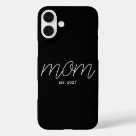 Zwart-wit 'Mom Est'-typografie-cadeau  iPhone 16 Plus Hoesje
