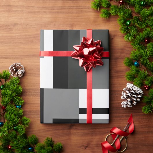Zwart-Wit Mondriaan Abstract Geometrisch Cadeaupapier (Feestdagen Geschenken)