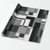 Zwart-Wit Mondriaan Abstract Geometrisch Cadeaupapier (Uitgerold)