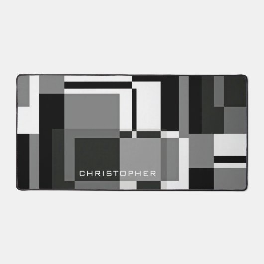 Zwart-wit Mondriaan stijl Abstract Naam toevoegen Bureaumat (Voorkant)