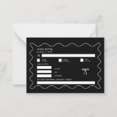 Zwart-wit Monochrome Golvende Curve QR Code RSVP Notitiekaartje (Voorkant)