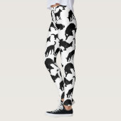 Zwart-wit monochrome hond huisdier stempel patroon leggings (Links)