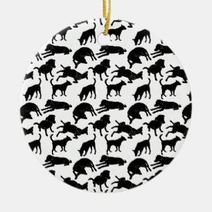 Zwart-wit monochrome hondenvormig patroon keramisch ornament