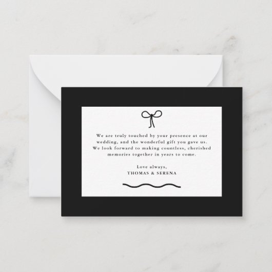 Zwart wit monochroom dank u bruiloft notitiekaartje (Achterkant)