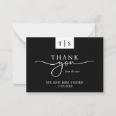 Zwart wit monochroom dank u bruiloft notitiekaartje (Voorkant)