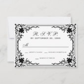  zwart-wit monochroom elegante bruiloft RSVP kaartje (Voorkant)