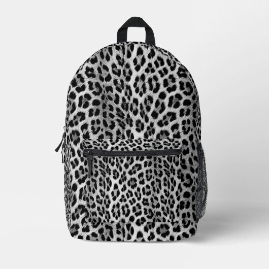 Zwart-wit monochroom, luipaard patroon bedrukte rugzak (Voorkant)