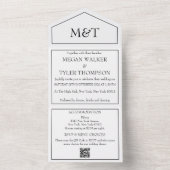 Zwart-wit monochroom QR Code Wedding All In One Uitnodiging (Binnen)