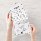 Zwart-wit monochroom QR Code Wedding All In One Uitnodiging (Afscheurbaar)
