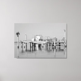 Zwart-Wit Monochroom Zee Oceaan Steiger Vogels Canvas Afdruk