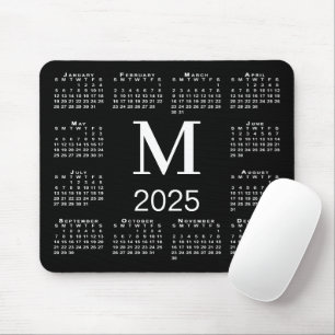Zwart-wit Monogram 2025 Kalender Muismat