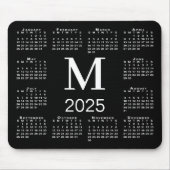 Zwart-wit Monogram 2025 Kalender Muismat (Voorkant)