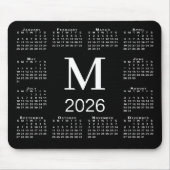 Zwart-wit monogram 2026 kalender muismat (Voorkant)