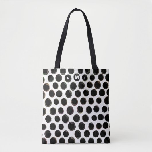 Zwart Wit Monogram Abstract Stippenpatroon Tote Bag (Voorkant)