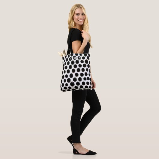 Zwart Wit Monogram Abstract Stippenpatroon Tote Bag (Op model)
