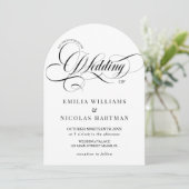 Zwart-wit monogram alles in één bruiloft kaart (Staand voorkant)