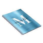 Zwart-wit Monogram Baby Blauwe Folie Notitieboek (Rechterzijde)