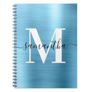 Zwart-wit Monogram Baby Blauwe Folie Notitieboek