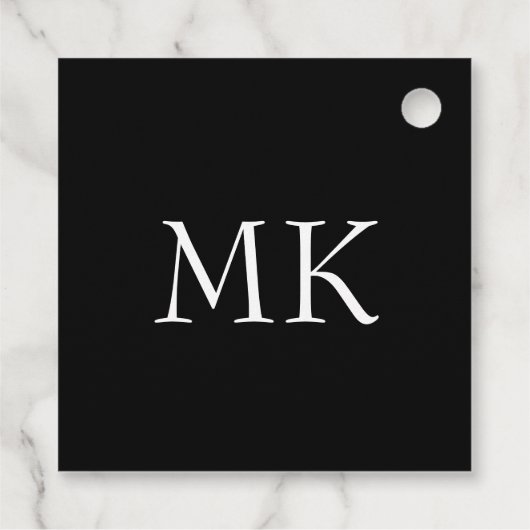 Zwart wit monogram bedankjes labels (Achterkant)