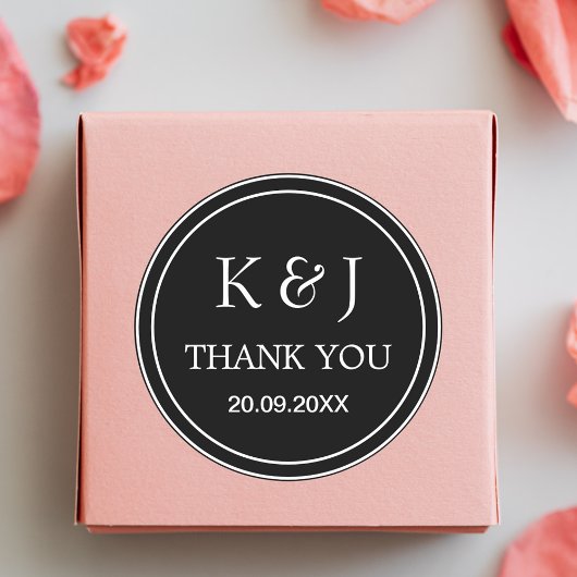 Zwart & Wit Monogram Bedankt Trouwcadeau Ronde Sticker
