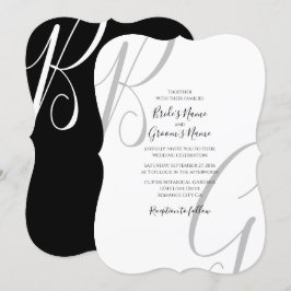 Zwart & Wit Monogram Beginletters Trouwfeest Kaart
