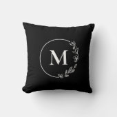Zwart Wit Monogram Bloemen krans gepersonaliseerd Kussen (Voorkant)