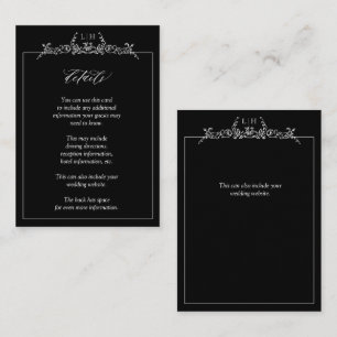 Zwart Wit Monogram Bloemen Rand Bruiloft Details Informatiekaartje